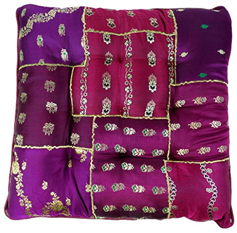 GURU SHOP Orientalisches Brokat Steppkissen, Stuhlkissen 40x40 cm - Lila, Synthetisch
