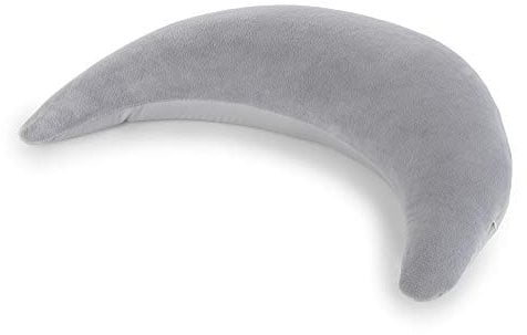 Theraline Plüschmond Stillkissen, Kopfkissen und Nackenkissen mit Perlen ergonomisches Kissen zum Stillen, Schlafen und Lesen, Stillmond mit Plüsch, Mondkissen waschbar bis 40°C Farbe: Silbergrau