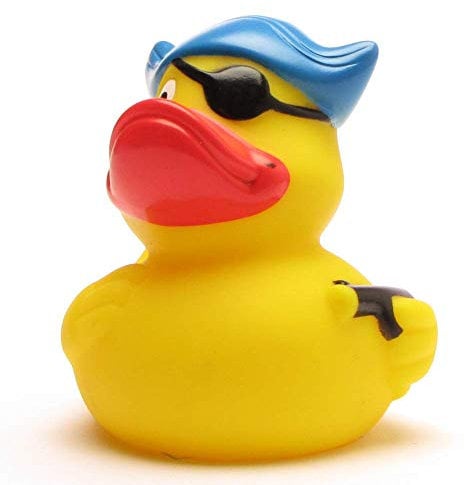 Duckshop I Badeente I Quietscheente I Pirat mit Hut + Augenklappe I L: 7,5 cm I inkl. Badeenten-Schlüsselanhänger im Set