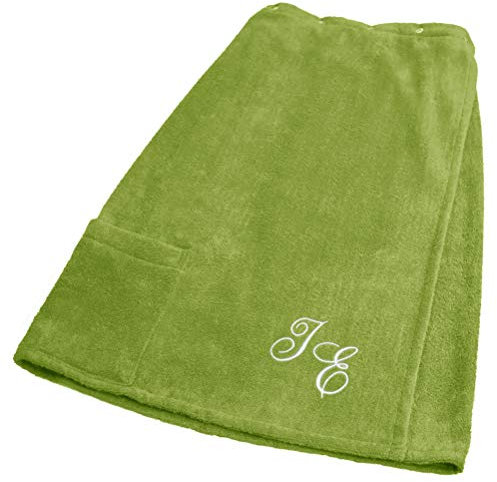 Lashuma Framsohn Saunatuch Fun Sarong Saunakilt für die Dame, Farbe Moos Grün, Bestickt mit Ihrem Wunsch Monogramm Weiß