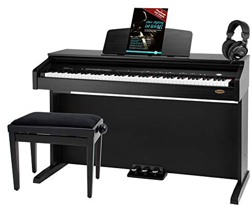 Classic Cantabile DP-210 SM E-Piano SET inkl. Bank, Kopfhörer, Schule (Digitalpiano 88 Tasten Hammermechanik, Kopfhöreranschlüsse, USB, Metronom, 3 Pedale, Piano für Anfänger, inkl. Noten) schwarz