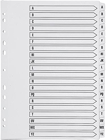 Q-Connect KF01532 Index A4 Multi-Punched A-Z 20 Part Reinforced White Board Clear Tabbed
