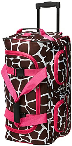 Rockland Sac de Sport à roulettes, Sac de Sport à roulettes, Gris Clair, Reisetasche mit Rollen, Motif Girafe Rose, 55,9 cm (22), Sac de Sport à roulettes