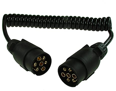 Maypole 7 Pin 1.5 m 2×7 Pin Plugs and 7 Core Curly Connecting Lead, for Trailer Lighting