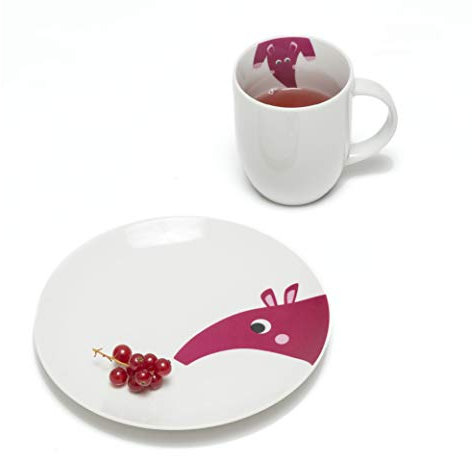 Julica Kindergeschirr Porzellan 2 teilig I zookids Kinder Geschirr Set - Motiv: Ameisenbär I Kinderservice Porzellan im Geschenkkarton
