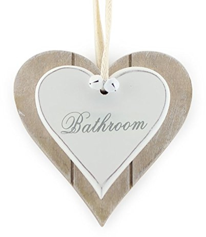 Lesser & Pavey Shabby Chic Wooden Signs for Bathroom - Perfect Hanging White Heart for Home Bathroom Door Accessoies