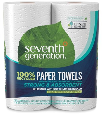Seventh Generation Paper Towels, 100% Recycled Paper, 2-ply, 2 Rolls (Packaging May Vary)