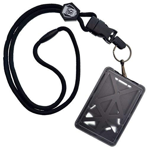 Specialist ID Robuster Namensschildhalter mit Umhängeband, Platz für 3 Ausweise/Identitätskarten, von oben einzuführen, abnehmbarer Metall-Clip und Schlüsselring (ein Halter für 3 Karten) Schwarz