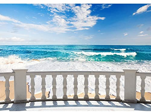 Runa Art Papier peint intissé 396 x 280 cm Plage terrasse de la mer | Toison Décoration Murale Salon Chambre á Coucherr | Fabrication Allemande | bleu Beige 9028012a