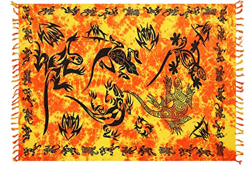 Ciffre Sarong Pareo Wickelrock Strandtuch Tuch Wickeltuch Handtuch Gratis Schnalle Schließe (Gecko Orange Tribal GTO)