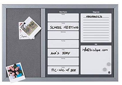 Bi-Office MX03400529 - Kombiplaner, MDF Rahmen lackierter Stahl Filz, 60 x 40 cm großer, grau/weiß