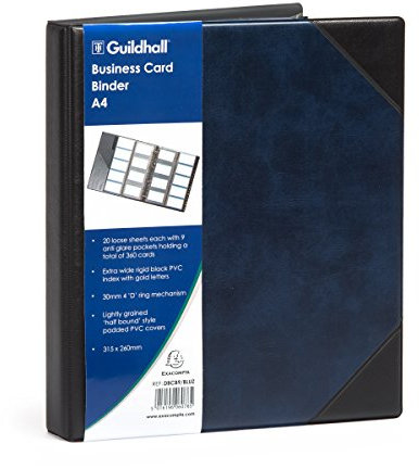 Goldline De Luxe Visitenkarten-Ringbuch A4, A-Z-Index PVC, 180 Einschubfächer, blau und schwarz, Ref DBCB9BLU