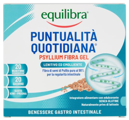equilibra Integratori Alimentari, Psyllium Fibra-Gel, Integratore a Base di Fibra di Psyllio, Per la Regolarità del Transito Intestinale e l'Assorbimento dei Nutrienti, 20 Bustine Monodose