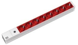 Bachmann Steckdosenleiste 19'' Zoll PDU 8-Fach Rot EDV mit Feinsicherung 1HE 2m Kabel mit C14 Kaltgerätestecker Mehrfachsteckdose für Serverschrank Rack 333.410 Grau (inkl. 2X Befestigungswinkel)