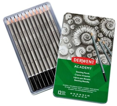 Derwent Academy Graphite Sketching Pencils, Set of 12 in Tin Box, 6B-5H HB Degrees, Precision Core Strength, Smooth Texture, for Drawing & Illustrating, Premium Hobbyist Quality, 2301946…