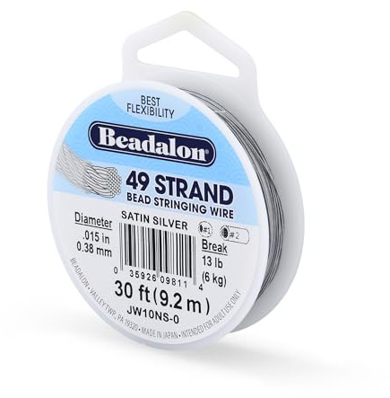 Beadalon 49 Strand Stainless Steel Bead Stringing Wire, .015 in / 0.38 mm, Satin Silver, 30 ft / 9.2 m