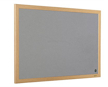 Bi-Office Earth Executive Felt Notice Board, Grey Felt Surface, MDF Frame with Oak Finish, 1200 x 900 mm