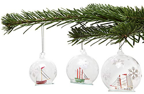 mare-me Nautische Christbaumkugeln Segelschiff 3er Set - Glas - Weihnachten