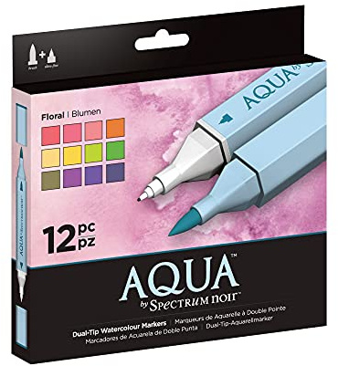 Spectrum Noir Aqua Artist's Water Based Dual Nib Marker Colouring Pens, Floral, Pack of 12