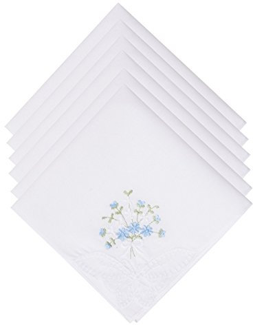 Selected Hanky Damen-Taschentücher aus Baumwolle, Blumenstickerei mit Spitze, 6 Stück, Blau mit Blumenmuster