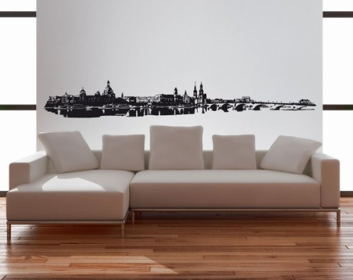 PrimeStick Wandtattoo Wandaufkleber Dresden Skyline #87 schwarz 200x 25 cm