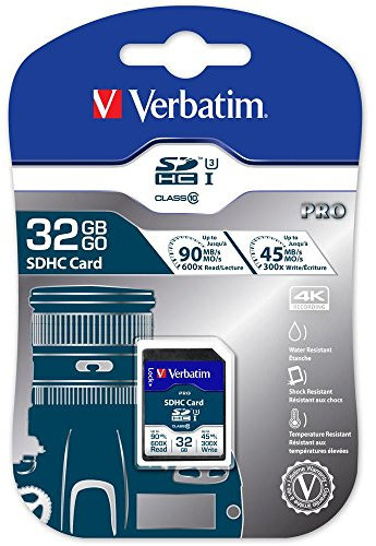 Verbatim Carte mémoire Pro U3 SDHC - 32 Go - Carte SD pour l'enregistrement de vidéos 4K en Ultra HD - Spéfification UHS de classe 3 - noire - pour appareil photo et PC et autres