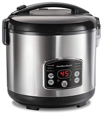 Hamilton Beach Digital Programmable Rice Cooker & Food Steamer, 14 Cups Cooked (7 Uncooked) With Steam & Rinse Basket, Stainless Steel (37548)