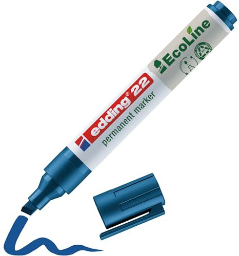 edding 22 Permanentmarker - blau - 1 Stift - Keil-Spitze 1-5 mm - schnell trocknender Permanent Marker - wasserfest, wischfest - für Karton, Kunststoff, Holz, Metall - Universalmarker