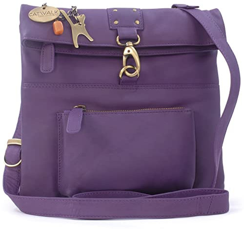 Catwalk Collection Handbags - Borsa a Tracolla Piccola in Pelle - Borsa Messenger Donna - Borsetta con Tracolla Regolabile - Dispatch - Viola