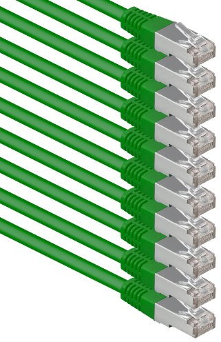 1aTTack.de® 0,25m - verde - 10 Piezas - CAT6 CAT 6 Ethernet LAN cable de red SET 1000 Mbit/s CAT6 Doble blindado PIMF 250MHz libre de halógenos compatible con CAT5e CAT6a CAT7 CAT8