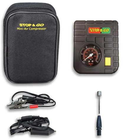 Stop & Go RCP Compact Mini-Air Compressor with 12V Car Adapter & Built in LED Light for Motorcycle, Scooter, ATV, UTV, Golf Cart, & Lawn Mower