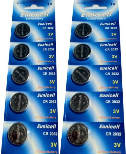 10er Set CR2032 3V Lithium Knopfzellen 210 mAh Markenware Eunicell