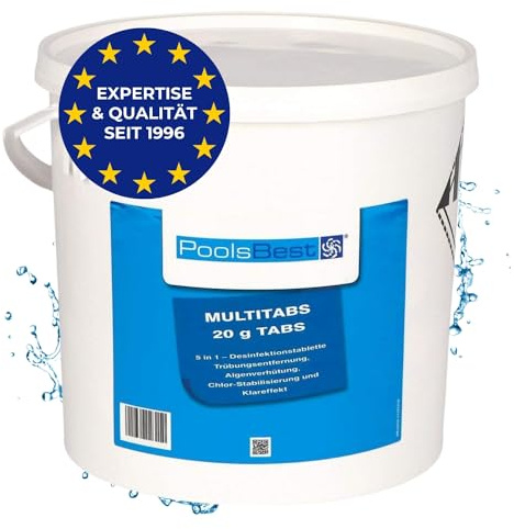 PoolsBest 10kg Chlor Mini Multitabs 5 in 1 I 20g Mini Chlortabletten für Pool, Whirlpool & Aufstellpool I All in One Poolpflege Tabs I Reinigungstablette für Pools bis 20m³