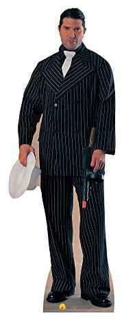 Star Cutouts SC210 Black Pinstripe Suit Gangster Lifesize Cardboard Cutout 189cm – Great Gatsby 1920s Party Decoration, Roaring Twenties Speakeasy Display & Photo Prop