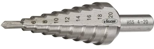 VIGOR HSS-Stufenbohrer, 4 – 20 mm, V2395, Ø min 4 mm, Länge l2 75 mm | Ø min 4 mm, Ø max 20 mm, Länge l2 75 mm, 58 g, 4 - 20 mm, Maße: 75 mm, Durchmesser (min-max): 4 - 20