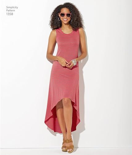 Simplicity Sewing Pattern 1358: Misses' Knit Dresses with Length and Neckline Variations, Size A, Paper, White, A (XXS-XS-S-M-L-XL-XXL)