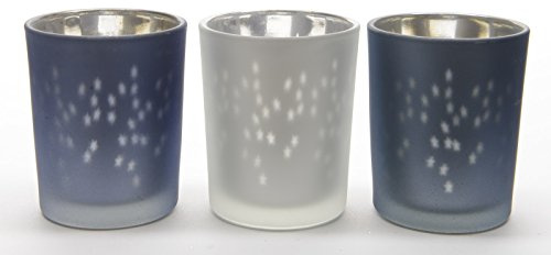Teelicht Windlicht Glas Teelichthalter blaugrau hellgrau Stern 3er Set | Windlichthalter, Laserstern