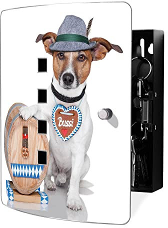 banjado Design Schlüsselkasten aus Edelstahl für 10 Schlüssel/Schlüsselbox zur Schlüsselaufbewahrung 24 x 21,5 x 7cm groß mit praktischem Magnetverschluss/Motiv Bayer Jack Russel