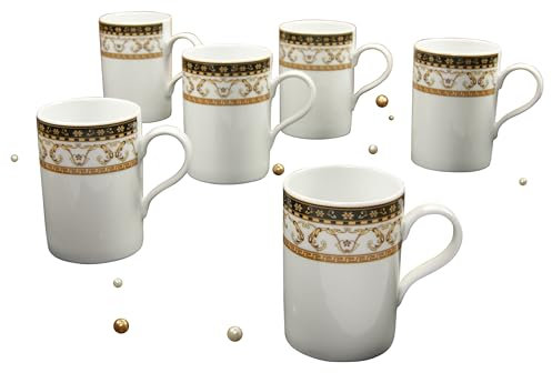 CreaTable, 15087, Serie Majestosa schwarz, 6-teiliges Geschirrset für 6 Personen, Kaffeebecher aus Porzellan, spülmaschinen- und mikrowellengeeignet, Made in Europe