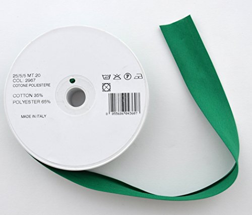 Inastri Cinta al bies de polialgodón de 25/5/5 mm, Rollo de 20 m, Color Verde Botella, 11 x 11 x 3 cm