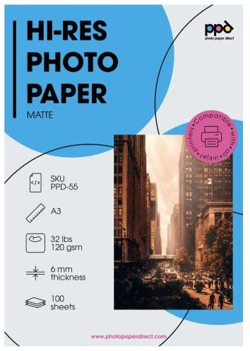PPD A3x100 Blatt Inkjet Fotopapier 120g Matt Einseitig für alle Tintenstrahldrucker PPD-55-100