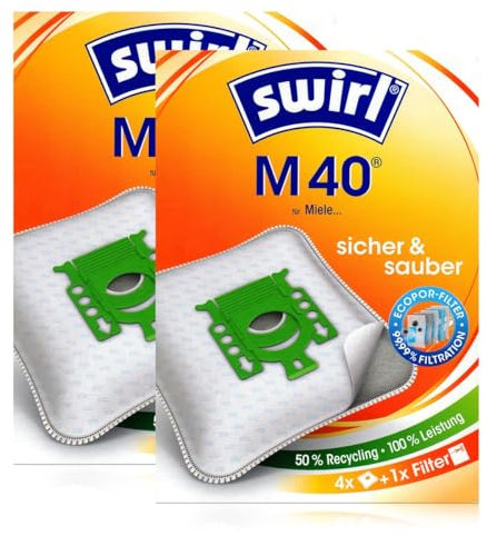 SWIRL M40 Pack of 8 Original Vacuum Cleaner Bags for Miele S5 EcoLine HEPa