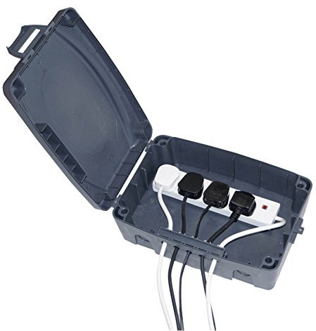 MP Essentials Outdoor Waterproof Electrical Connection Box Garden Extension Socket Box & 4 Gang 5M Extension Lead Cable (4 Gang | 5 Meter in White, Grey Waterproof Box)