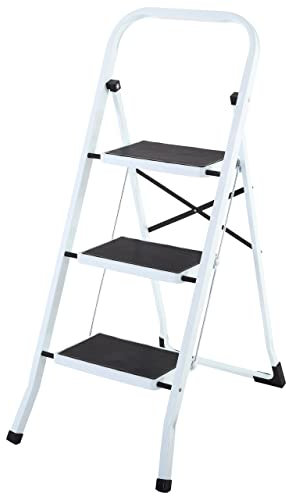 Raburg Stahl-Klapptritt-Leiter Step MEDIUM, 3 Stufen, Stahl in WEIß, kompakt klappbar - 67,5 cm hoch, 5,7 kg, TÜV/GS geprüft, praktische Universal-Leiter für Alltag, Helfer für Küche, Haushalt