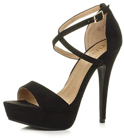 Ajvani Womens Ladies mid high Heel Mary Jane Strap Evening Court Shoes Pumps , Black Suede, 6 UK