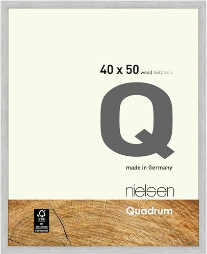nielsen Bilderrahmen, 40 x 50 cm, Holz, Silber, Posterrahmen zum Aufhängen im Hoch- & Querformat, Echtglas, Quadrum