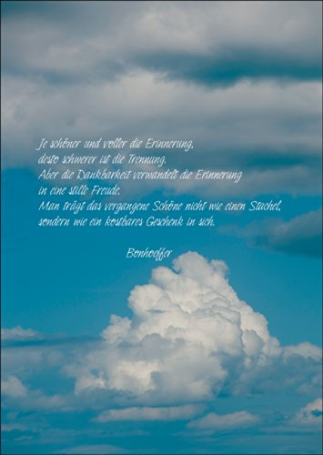 Kartenkaufrausch Tröstende Bonhoeffer Trauerkarte: Je schöner und voller die Erinnerung, desto... • Danksagungs Trauerkarte mit Umschlag für die Anteilnahme im Sterbefall