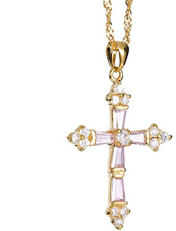 RIZILIA Croix pendentif avec 18 Chaîne & Trapezoid Cut CZ [5 Couleurs disponibles] en Plaqué or jaune,Simple moderne élégant