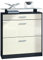 Vladon Schuhschrank Loret, Schuhkipper für 16 Paar Schuhe mit 2 Klappen und 1 Schublade und Glasablage, Schwarz matt/Creme Hochglanz (89 x 104 x 23 cm)