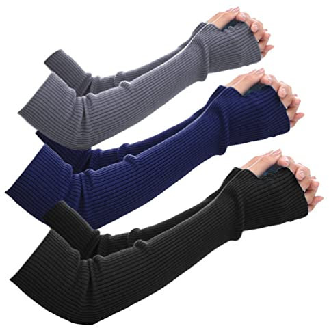 Novawo Frauen Winter Armstulpen Halbhandschuhe gestrickt lange fingerlose Handschuhe